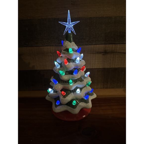 Ceramic Lighted LED Christmas Tree Battery Operated Lights Up 12” - Picture 4 of 7